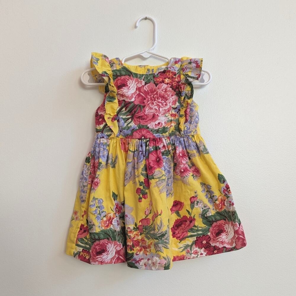 Ralph Lauren 12m Baby Yellow Floral Dress Girls Preppy Girly